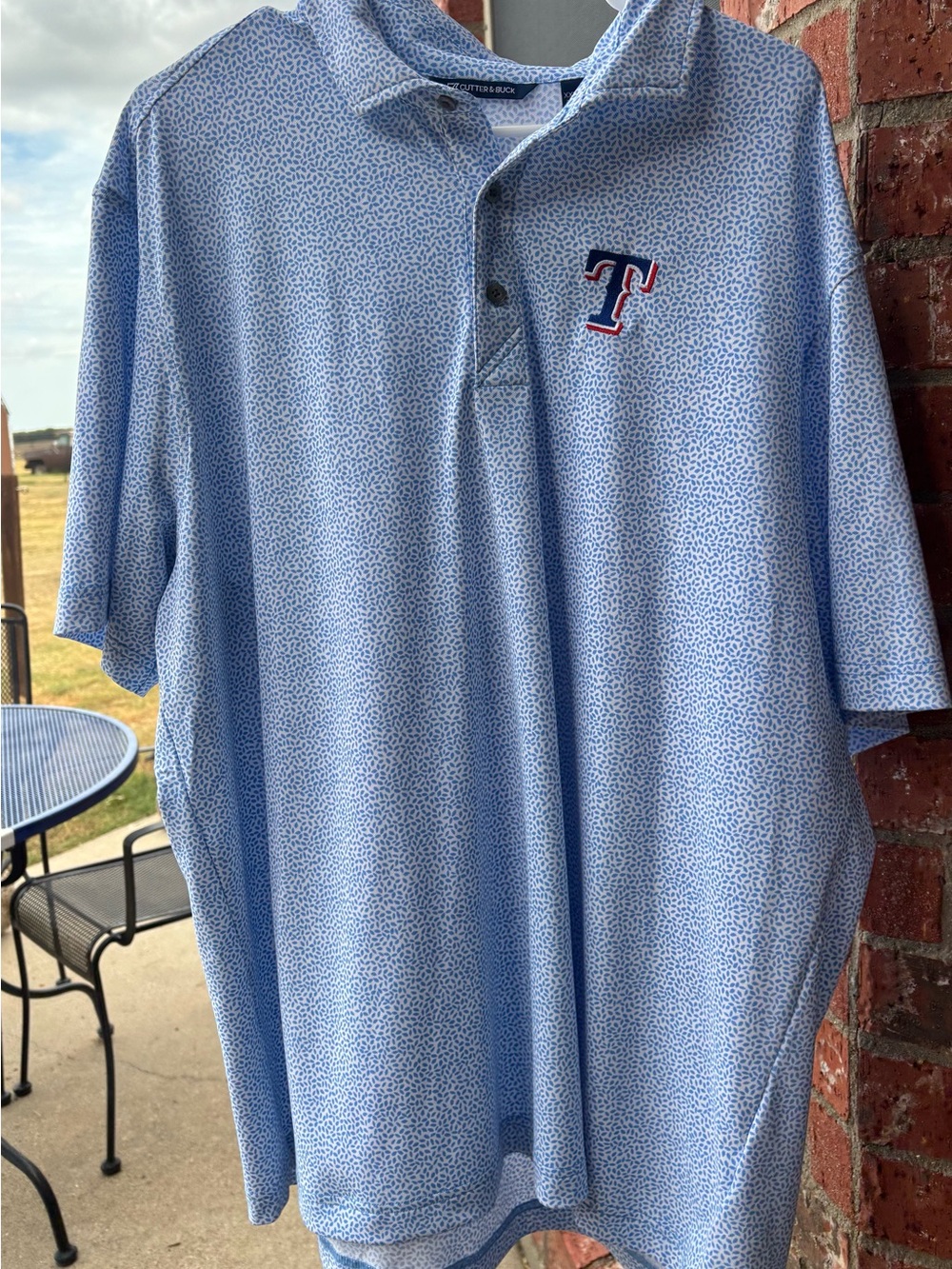Cutter & Buck Light Blue Micro-Pattern Polo with Embroidered 'T'